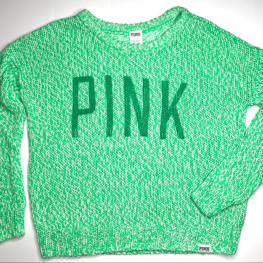 PINK VS Green Loose Knit Cozy Slouchy Sweater M
